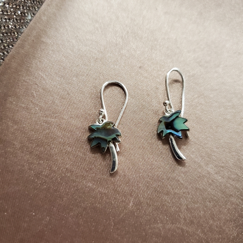 Silver Abalone Palm Tree Earrings